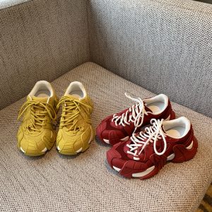 Women's Suede Leather Mesh Dad Shoes, 2025 Thick-Soled Breathable Sports Casual Sneakers, Trendy Y2K Style Footwear