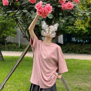 Women's Suede Short-Sleeve T-shirt - American High Street Style, Summer 90s Inspired, Casual Couple's Heavyweight Tee