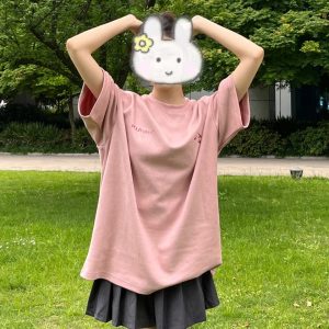 Women's Suede Short-Sleeve T-shirt - American High Street Style, Summer 90s Inspired, Casual Couple's Heavyweight Tee