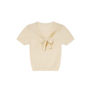 Women's Summer 2025 Irregular Flowing Tie-Knit V-Neck Short Sleeve T-Shirt - Trendy French Style