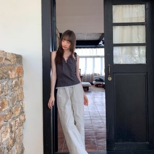 Women's Summer 2025 Loose-Fit Wide-Leg Cargo Pants with Elastic Waist - Casual Straight Long Pants for Petite Sizes