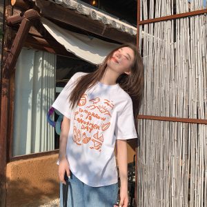 Women's Summer 2025 Loose Slim Round Neck Printed T-Shirt - Simple Element Design, Short Sleeve, Casual Style