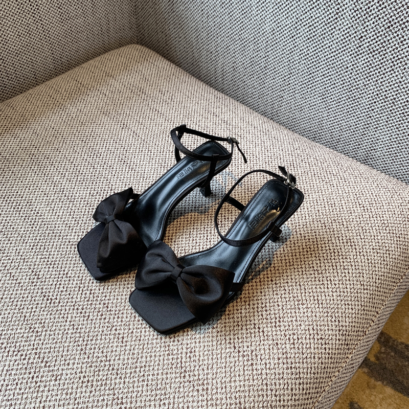 Women's Summer 2025 One-Strap High-Heeled Sandals with Bow - Sweet Outdoor Style for Skirts and Dresses