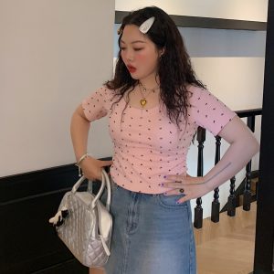 Women's Summer 2025 Short Sleeve Waist-Cinching Slim Fit T-Shirt - Stylish Casual Top for 90s and Y2K Inspired Looks