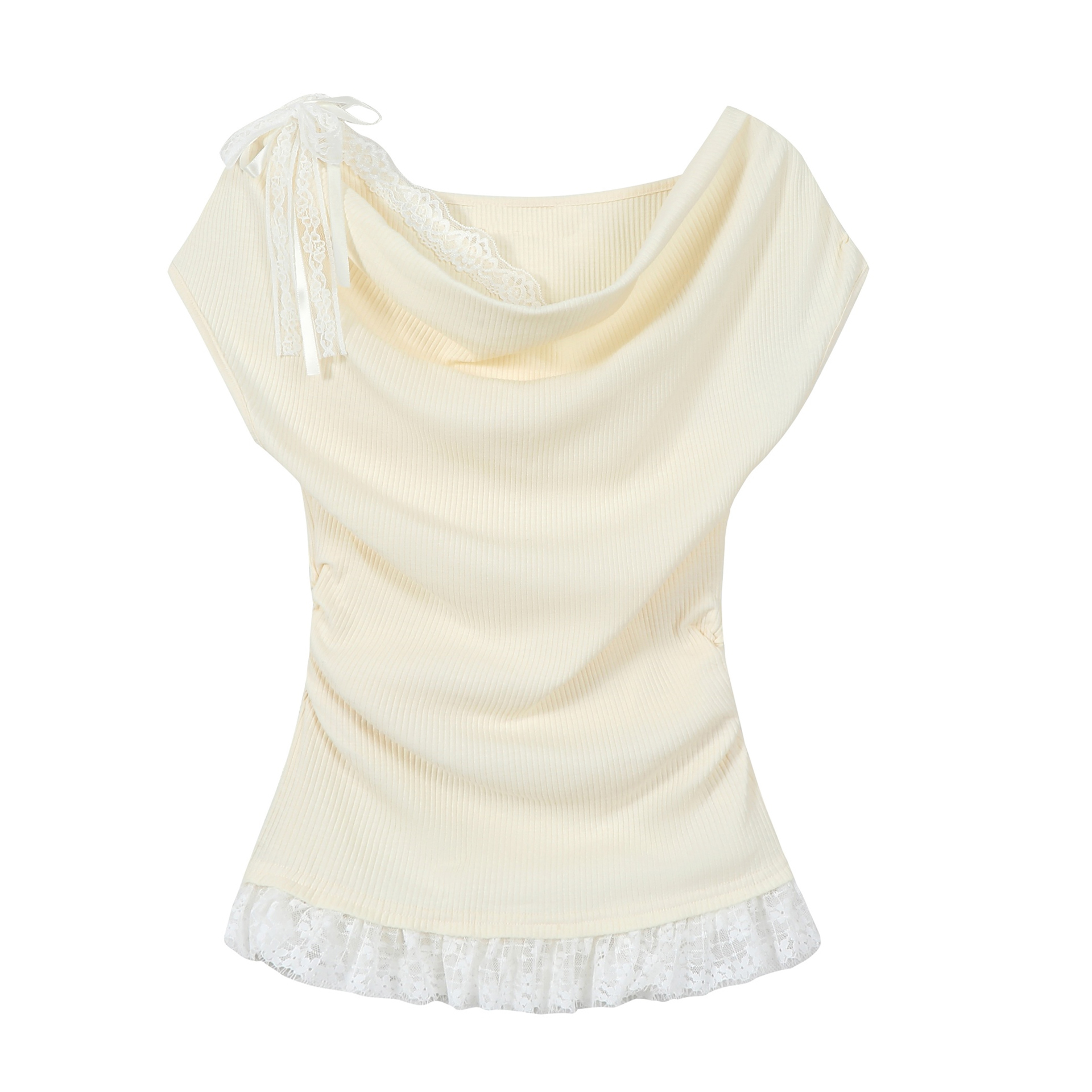 Women's Summer Apricot Color Short Sleeve Faux Two-Piece Waist-Cinched T-Shirt - Stylish Unique Design for a Chic Look Women's Summer Apricot Color Short Sleeve Faux Two-Piece Waist-Cinched T-Shirt - Stylish Unique Design for a Chic Look