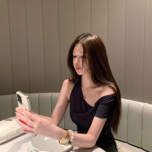 Women's Summer Asymmetrical Off-Shoulder Backless Tencel Top - Short Sleeve Hot Girl Style T-Shirt