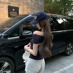 Women's Summer Asymmetrical Off-Shoulder Backless Tencel Top - Short Sleeve Hot Girl Style T-Shirt