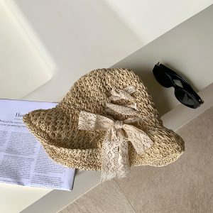 Women's Summer Beach Sunshade Woven Fisherman Hat with Ties - Stylish South France Holiday Accessory