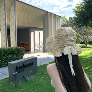 Women's Summer Beach Sunshade Woven Fisherman Hat with Ties - Stylish South France Holiday Accessory