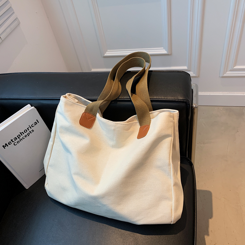 Women's Summer Canvas Tote Bag - Large Capacity Japanese Style Commuter Shoulder Bag in White - Versatile 2025 Fashion