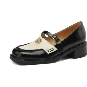 Women's Summer Color-Block Camellia Loafers - Soft Sheepskin Chunky Mid-Heel Shoes for 90s Inspired Style