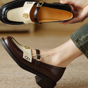 Women's Summer Color-Block Camellia Loafers - Soft Sheepskin Chunky Mid-Heel Shoes for 90s Inspired Style