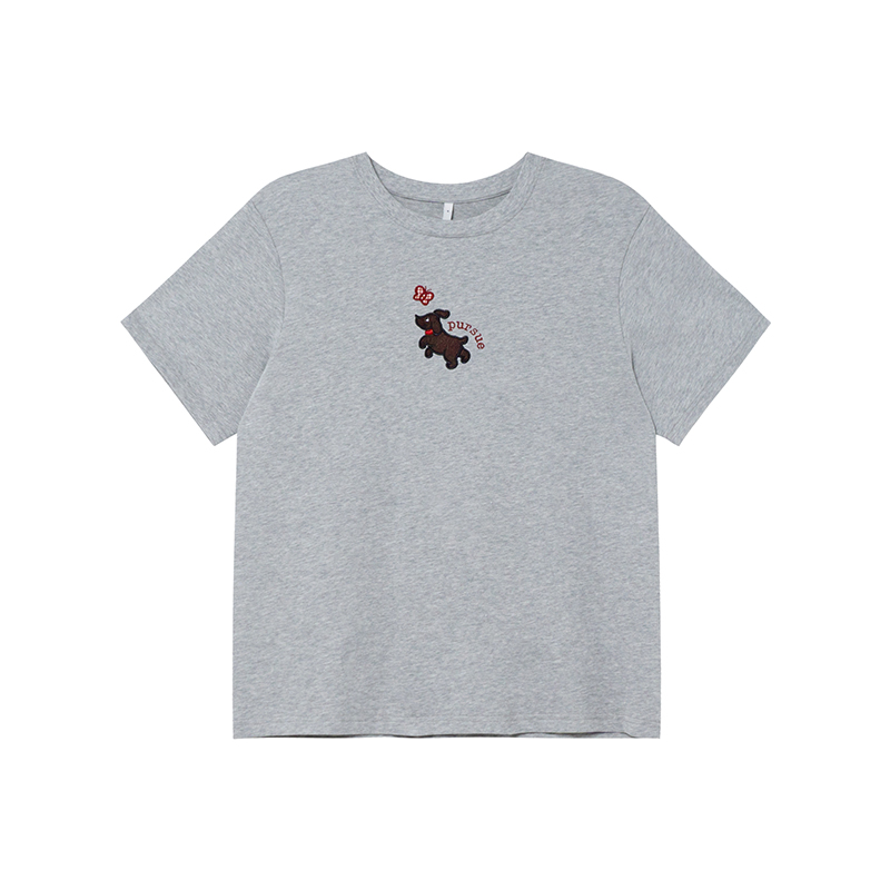 Women's Summer Dog Appliqué Short Sleeve T-shirt - Loose Slim Fit Pure Cotton Top, Casual Y2K Style