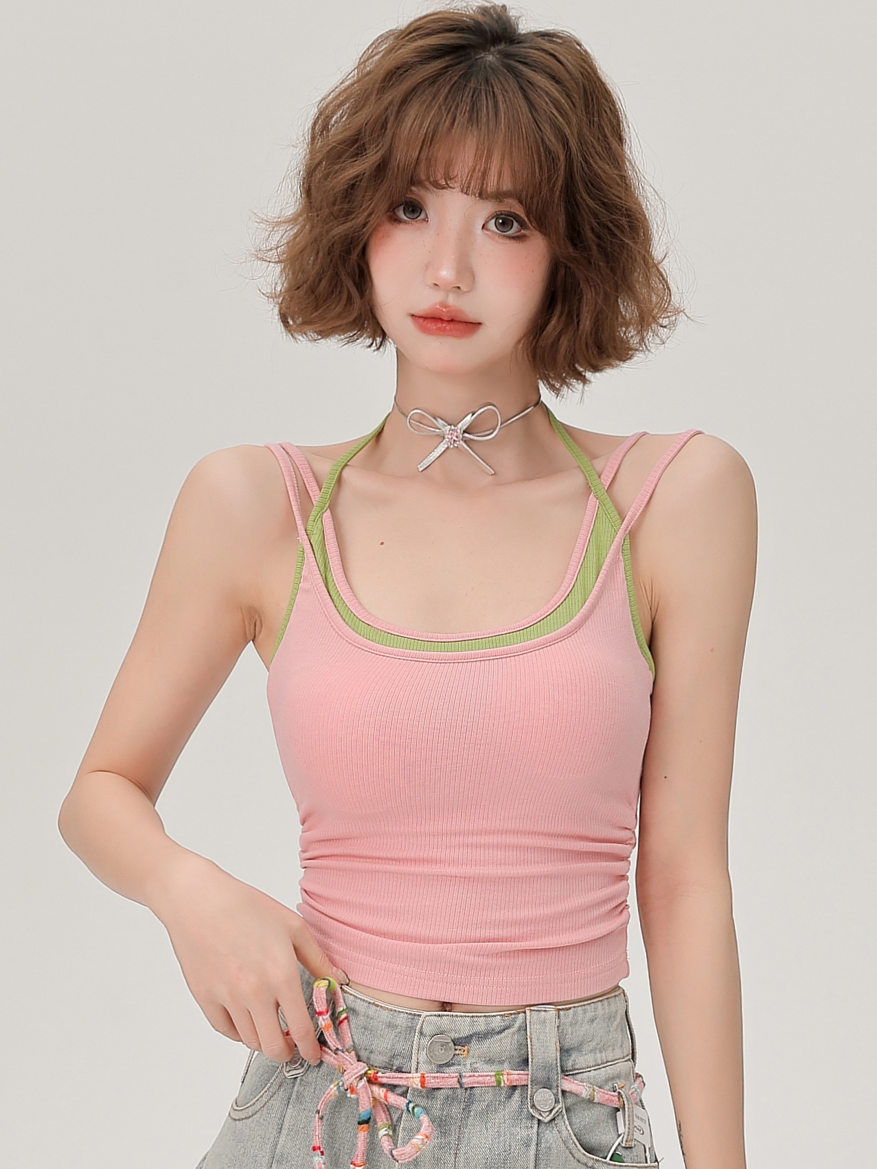 Women's Summer Fake Two-Piece Camisole with Chest Pads, Double Shoulder Straps, Sweet Spicy Inner Outer Wear Top Women's Summer Fake Two-Piece Camisole with Chest Pads, Double Shoulder Straps, Sweet Spicy Inner Outer Wear Top