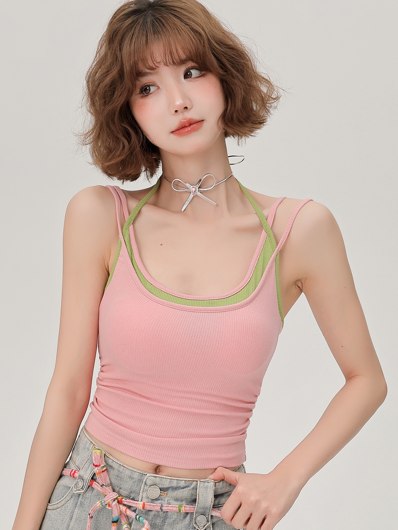 Women's Summer Fake Two-Piece Camisole with Chest Pads, Double Shoulder Straps, Sweet Spicy Inner Outer Wear Top Women's Summer Fake Two-Piece Camisole with Chest Pads, Double Shoulder Straps, Sweet Spicy Inner Outer Wear Top