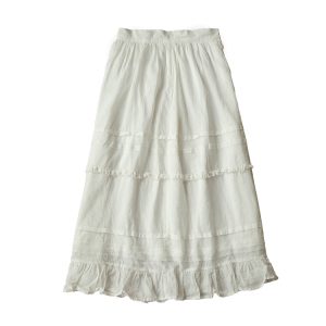 Women's Summer French Lace Flared Midi Skirt - Vintage Cloud Design, Lightweight Linen for Vacation Style