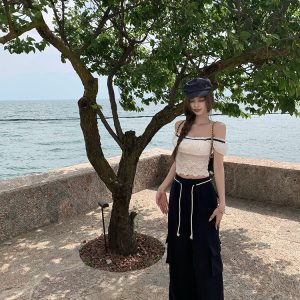 Women’s Summer Lace Splicing One-Shoulder Slim Top - Short Sleeve T-Shirt in White Tea, Sweet Desire Style