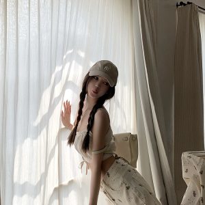 Women's Summer Lazy Bear Print Wide-Leg Jeans - Thin Version, Straight Cut, Y2K Style, Minibear Design