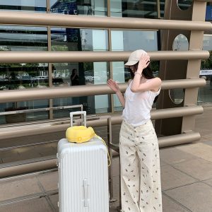 Women's Summer Lazy Bear Print Wide-Leg Jeans - Thin Version, Straight Cut, Y2K Style, Minibear Design