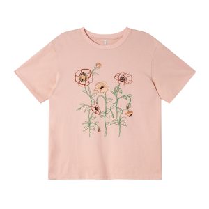Women's Summer Loose Round Neck T-Shirt with Simple Embroidery Print - Trendy Short Sleeve Casual Top