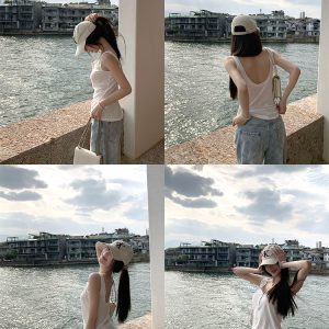 Women's Summer Loose U-neck Backless Top - Free Breathing Design, Casual Chic Style, Perfect for Y2K and Korean Fashion Trends