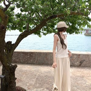 Women's Summer Loose U-neck Backless Top - Free Breathing Design, Casual Chic Style, Perfect for Y2K and Korean Fashion Trends