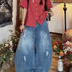 Women's Summer Plaid Short Sleeve Shirt - Loose Versatile Top Jacket, Vintage Style, Trendy Casual Wear