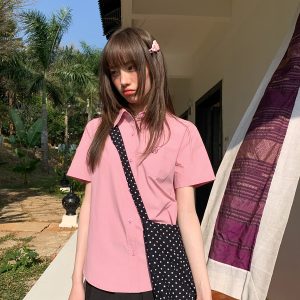 Women's Summer Short-Sleeve Shirt with Small Embroidery, Loose Fit, Slimming Design, High-End Casual Style