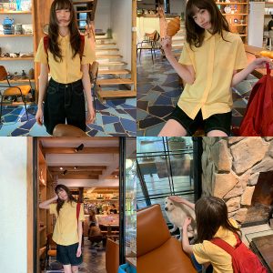 Women's Summer Short-Sleeve Shirt with Small Embroidery, Loose Fit, Slimming Design, High-End Casual Style