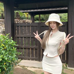 Women's Summer Short Sleeve Sun Protection Top and Bodycon Skirt Two-Piece Set - Stylish Y2K Fashion for Warm Weather