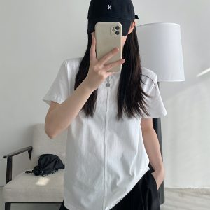 Women's Summer Short Sleeve T-Shirt – Pure Color Sun Grapefruit Design, Stylish White Top for Trendy Casual Looks