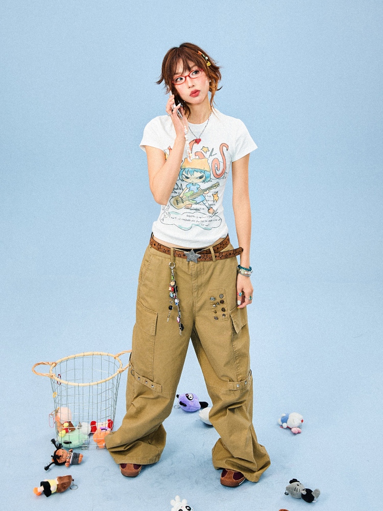 Women's Summer Slim Fit Fun Cartoon Graffiti Short Sleeve T-Shirt - Trendy Y2K Style Casual Top Women's Summer Slim Fit Fun Cartoon Graffiti Short Sleeve T-Shirt - Trendy Y2K Style Casual Top