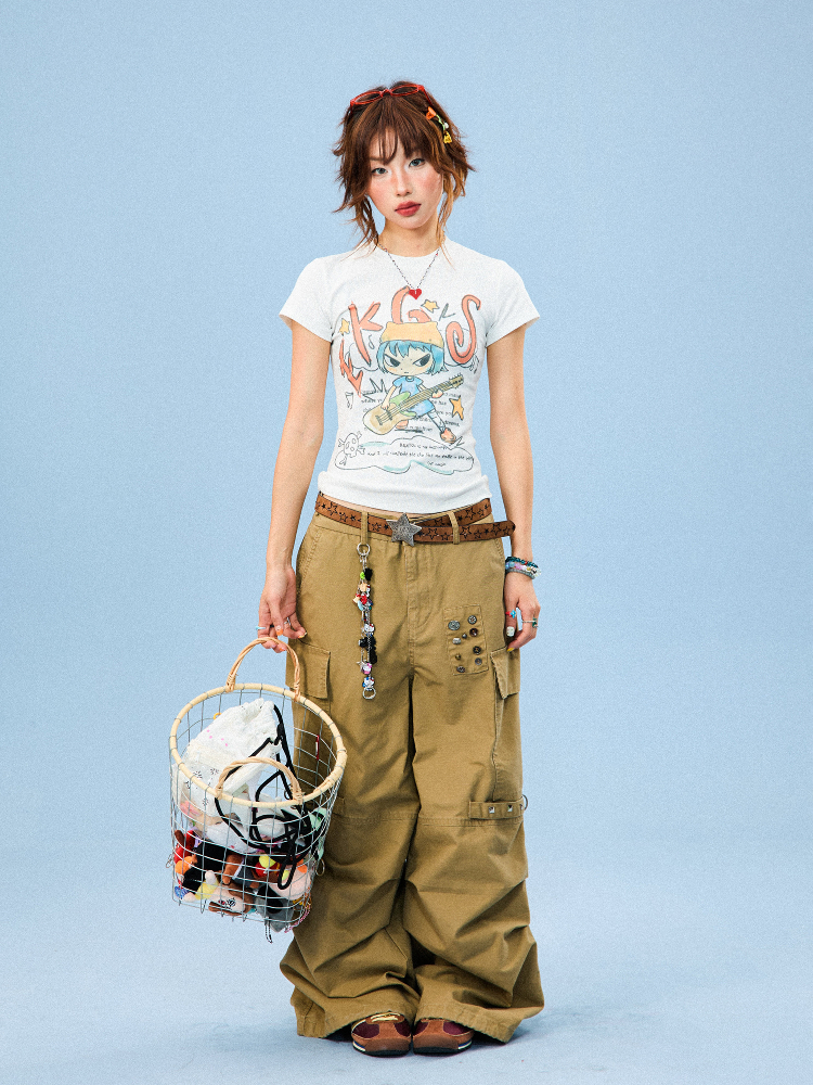 Women's Summer Slim Fit Fun Cartoon Graffiti Short Sleeve T-Shirt - Trendy Y2K Style Casual Top Women's Summer Slim Fit Fun Cartoon Graffiti Short Sleeve T-Shirt - Trendy Y2K Style Casual Top