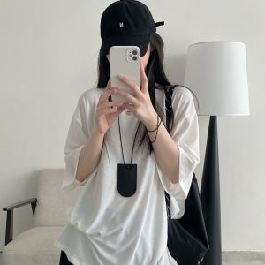 Women's Summer Solid Color Loose Round Neck Short Sleeve T-Shirt - Soft Versatile Sun Grapefruit Top for Casual Style