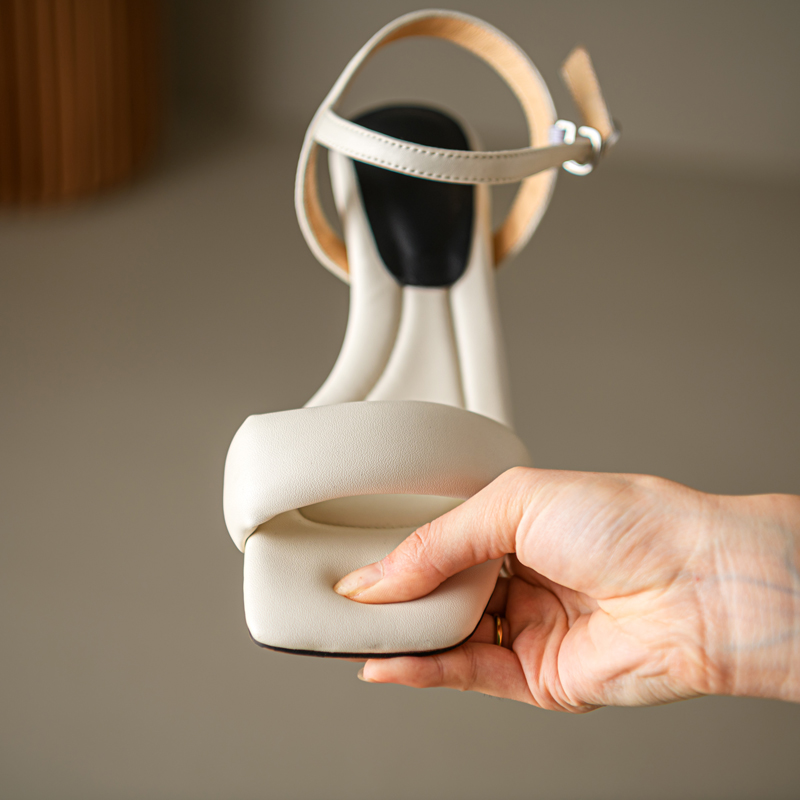 Women's Summer Strappy Sandals - Thin Heels, Genuine Soft Leather, Comfortable Sole, Stylish High Heels, Perfect for 90s & Y2K Fashion