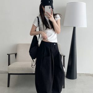 Women's Summer Thin Loose Floor-Length Wide-Leg Pants in Solid Color - Versatile Korean Style Casual Trousers for Autumn