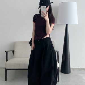 Women's Summer Thin Loose Floor-Length Wide-Leg Pants in Solid Color - Versatile Korean Style Casual Trousers for Autumn