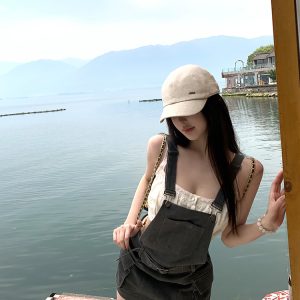 Women's Summer Vintage Embroidered Hollow Top with Spaghetti Straps - French Style, Letter Girl Design, Perfect for Y2K Fashion