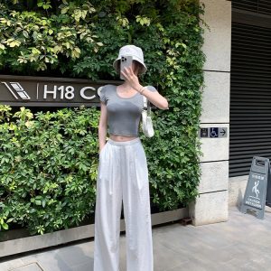 Women's Summer Wide-Leg Pants - Casual Mid-Waist Loose Fit in Thin Fabric for Easy Relaxed Style