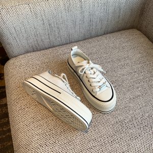 Women's Thick-Soled Genuine Leather Sneakers - Versatile College Style Casual Lace-Up Sports Shoes in White - 2025 Trend