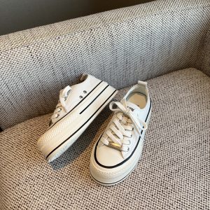 Women's Thick-Soled Genuine Leather Sneakers - Versatile College Style Casual Lace-Up Sports Shoes in White - 2025 Trend