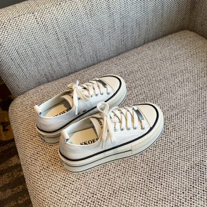 Women's Thick-Soled Genuine Leather Sneakers - Versatile College Style Casual Lace-Up Sports Shoes in White - 2025 Trend