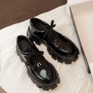 Women's Thick-Soled Height-Increasing Leather Loafers, Retro British Style Chunky Heel Platform Flats