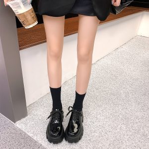 Women's Thick-Soled Height-Increasing Leather Loafers, Retro British Style Chunky Heel Platform Flats