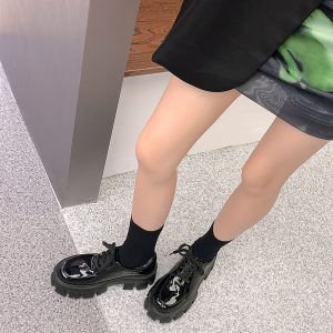 Women's Thick-Soled Height-Increasing Leather Loafers, Retro British Style Chunky Heel Platform Flats