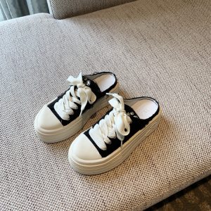 Women's Thick-Soled Lace-Up Canvas Slippers - Versatile Casual Half-Drag Sandals for Spring 2025 Fashion