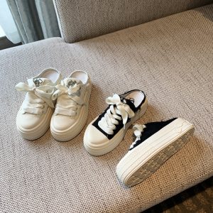 Women's Thick-Soled Lace-Up Canvas Slippers - Versatile Casual Half-Drag Sandals for Spring 2025 Fashion