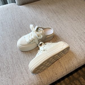 Women's Thick-Soled Lace-Up Canvas Slippers - Versatile Casual Half-Drag Sandals for Spring 2025 Fashion