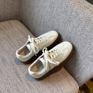 Women's Thick-Soled Lace-Up White Sneakers - Genuine Leather Casual Sports Shoes for Spring 2025, Perfect for Training and Everyday Wear