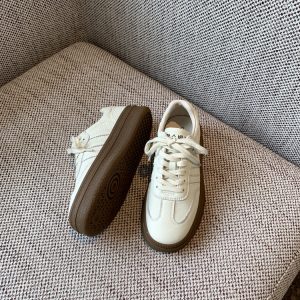 Women's Thick-Soled Lace-Up White Sneakers - Genuine Leather Casual Sports Shoes for Spring 2025, Perfect for Training and Everyday Wear